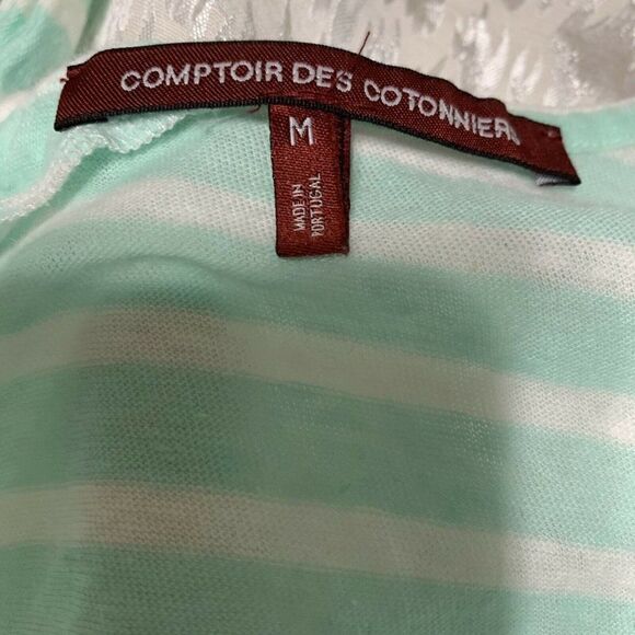 comptoir des cotonniers womens green white striped short sleeve top medium - Picture 3 of 4